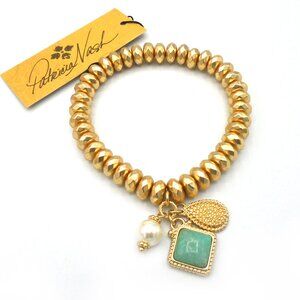 NWT ~ GORGEOUS PATRICIA NASH MATTE GOLD SQUARE CAB STRETCH BRACELET